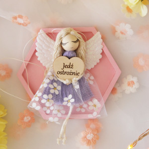 Zawieszka do samochodu Aniołek - Jedź ostrożnie - fiolet | Do auta