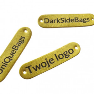 Zawieszka metka z logo złota skórzana Twój napis 1szt