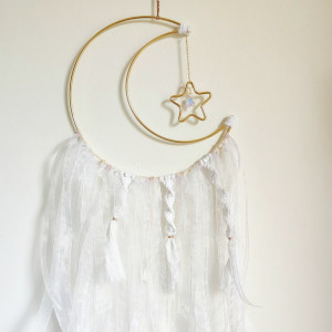 Zawieszka na ścianę księżyc | Boho dekoracja ścienna | Makrama