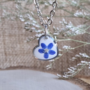 Zawieszka z niezapominajką kwiat srebrna serce