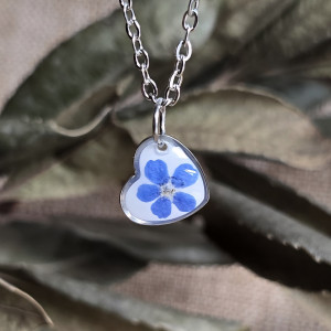 Zawieszka z niezapominajką kwiat srebrna serduszko