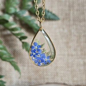 Zawieszka z niezapominajkami złota łezka