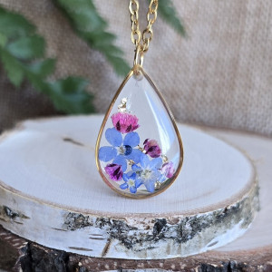 Zawieszka z niezapominajkami złota różowa