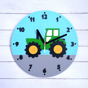 Zegar dla dzieci z zielonym traktorem