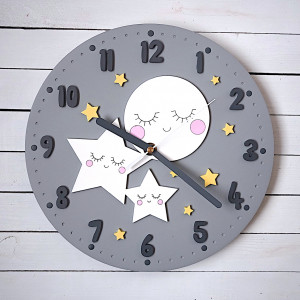 Zegar dla dziecka księżyc i gwiazdki
