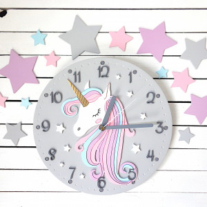 Zegar dla dziewczynki z jednorożcem i gwiazdami