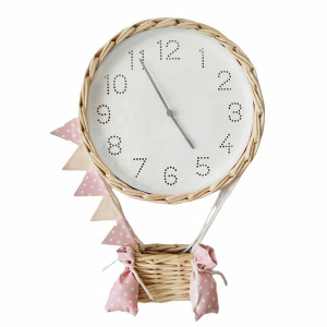 Zegar ścienny balon z wikliny pap beż pudr kropki len