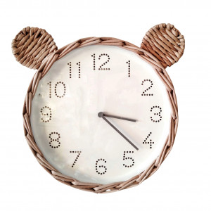 Zegar ścienny dziecięcy miś boho handmade natur