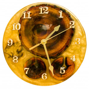 Zegar - żywica epoksydowa metalicznie żółto-złota