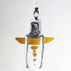 "Zen" akwarela z dodatkiem złotego tuszu