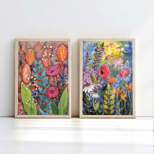 Zestaw 2 plakatów, Kolorowe kwiaty A3