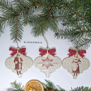 Zestaw 3 bombek vintage „Mikołaj i Mikołajowa” rękodzieło