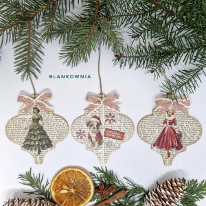 Zestaw 3 bombek vintage „Z buldogiem” rękodzieło