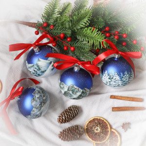 Zestaw 4 ręcznie malowanych bombek "zimowe Tatry" 8cm