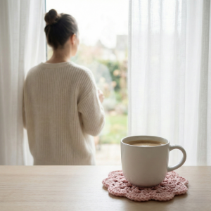 Zestaw 6 Szydełkowych Podkładek pod Kubki - 100% Bawełna -  różowe