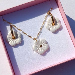 Zestaw biżuterii białe kwiaty - AURORA