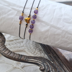 Zestaw bransoletek ametyst serduszko