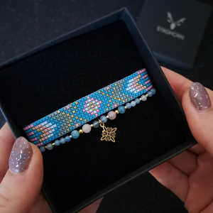 Zestaw bransoletek „Aurora Dream”- Akwamaryn, Kwarc Różowy, Labradoryt
