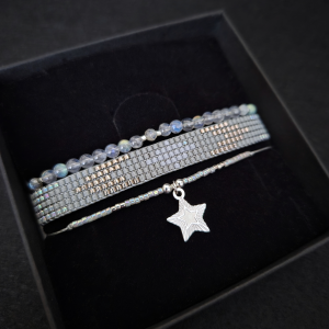 Zestaw bransoletek „Lunar Grey” - labradoryt i hematyt