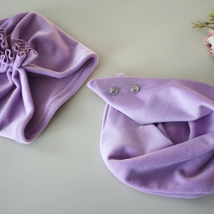 Zestaw czapka + chusta welur fiolet wiosna/jesień