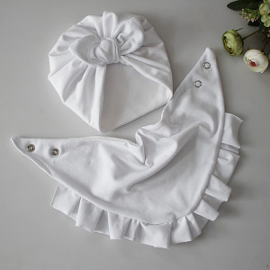 Zestaw czapka kokarda chusta zima biel chrzest