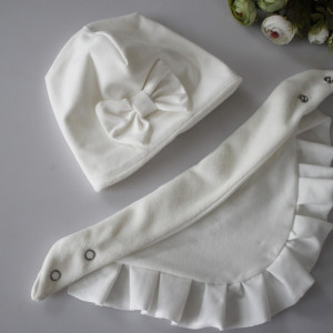 Zestaw czapka kokarda chusta zima krem chrzest