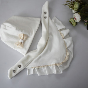 Zestaw czapka kokarda koronka chusta koronka zima krem chrzest