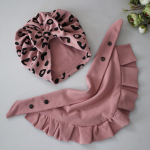 Zestaw czapka kokarda panterka + chusta chłodny róż wiosna/jesień