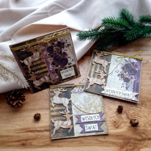 Zestaw kartek świątecznych jeleń brąz fiolet #2