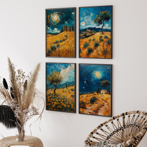ZESTAW PLAKATÓW - 4 części -  W stylu Van Gogha (set222)