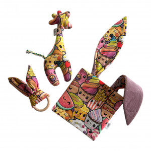 Zestaw prezentowy Zyrafa, szmatka sensoryczna i uszy Funny Food