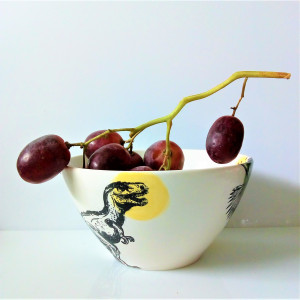 Zestaw śniadaniowy - Dinozaury - ceramika handmade