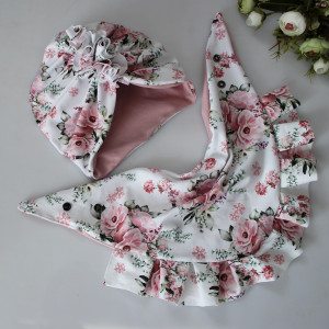 Zestaw turban chusta bukieciki brudny róż  wios/jesi