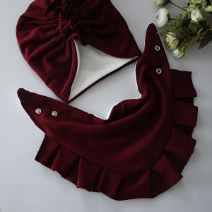 Zestaw turban chusta falbanka bordo zima