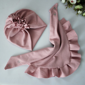 Zestaw turban chusta falbanka prążek brudny róż wiosna/jesień