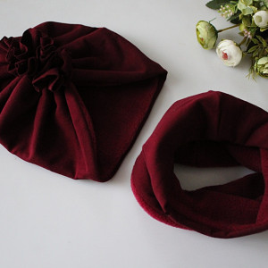 Zestaw turban i komin zima  bordowy bordo
