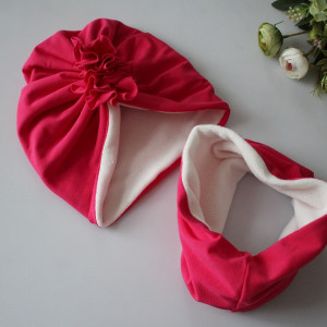 Zestaw turban i komin zima fuksja