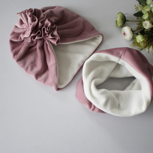 Zestaw Turban  + komin  welur chłodny brudny róż zima