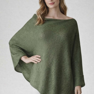 Zielone poncho z jedwabnego moheru