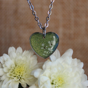 Zielone serce srebrny wisior serduszko kwiat