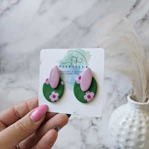 Zielono różowe kolczyki