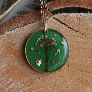 Zielony naszyjnik drzewko szczęścia kwiaty wisior