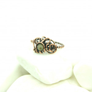 Zielony Turmalin regulowany pierścionek z miedzi