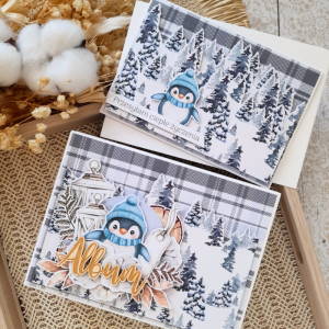 Zimowy album pudełko z pingwinkiem + kartka
