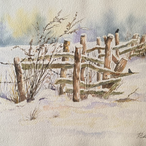 Zimowy pejzaż - Oryginał, sygnowana duża akwarela