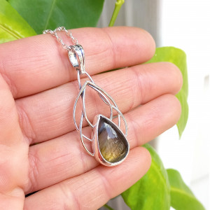 Złocisty labradoryt - naszyjnik srebrny
