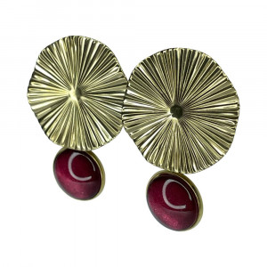 Złocone kolczyki z rozetą i detalem w odcieniu wina e58/4