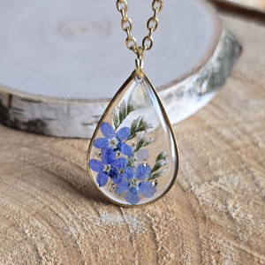 Złota łezka kwiaty niezapominajka wisiorek kobiecy