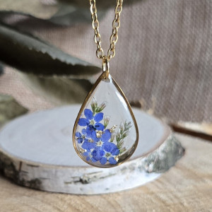 Złota łezka kwiaty niezapominajka wisiorek łza