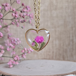 Złote Serce serduszko z kwiatami różowe kwiaty